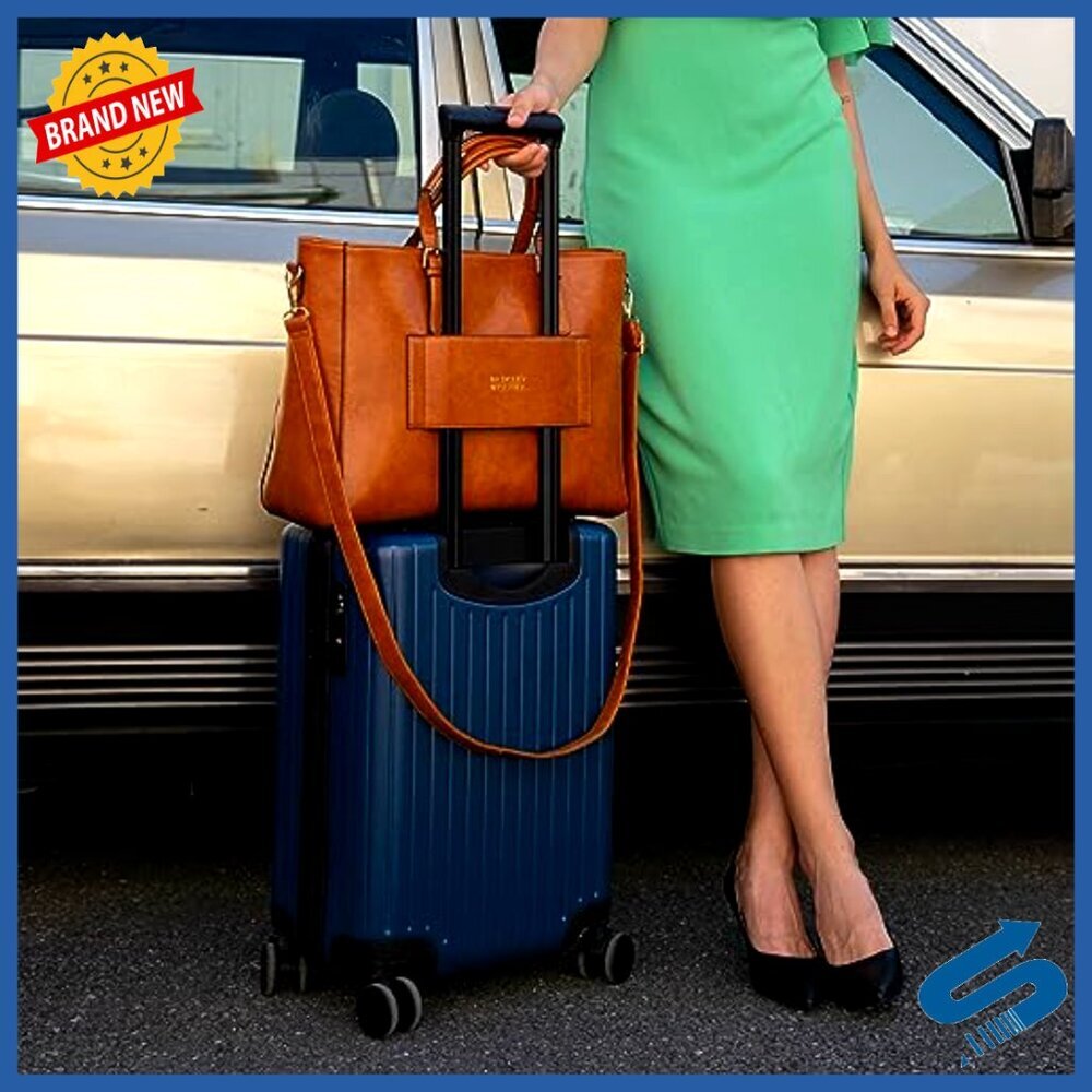 Vegan Leather Weekender Duffel Bag with Trolley Sleeve and Interior Pockets - Picture 6 of 7